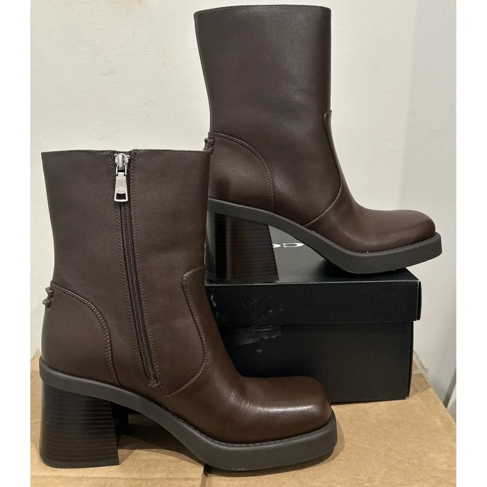 COACH Women Size 9.5B Sculpted C Leather Booties Maple Classic Sporty - Picture 4 of 16